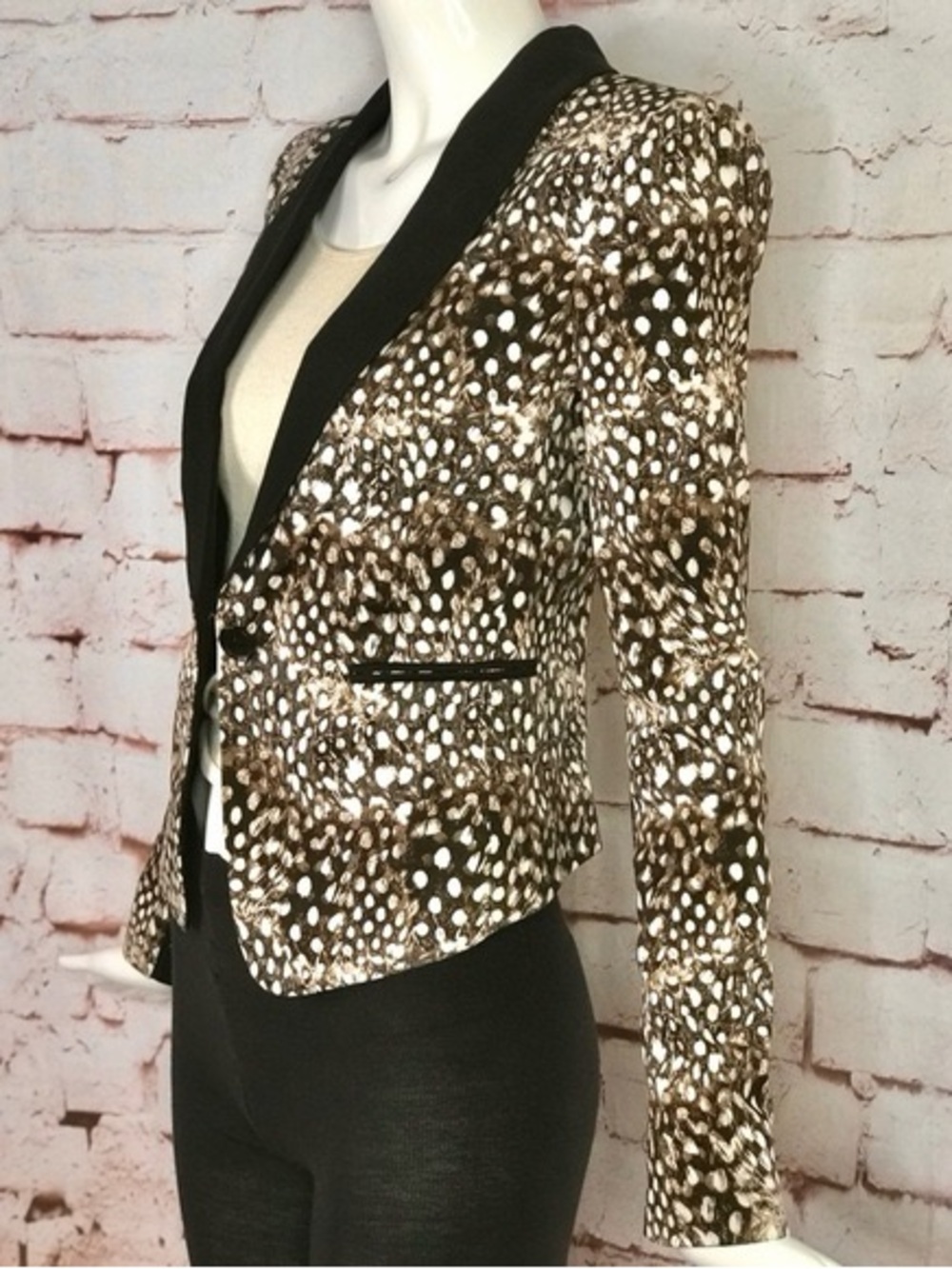 BCBGMAXAZRIA Bowie Cotton Deer Doe Patterned Tailored Blazer Jacket